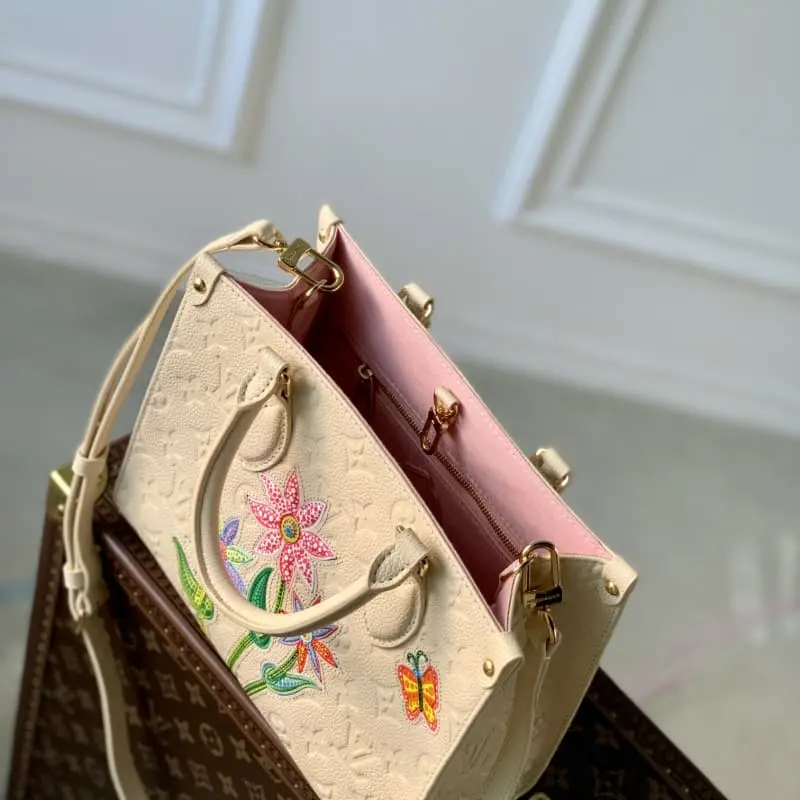M21732 Beige flowers 25x19x11.5cm High Quality Bags - Image 7